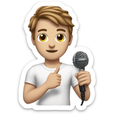 White boy with brown hair with arm tattoo holding a microphone  sticker