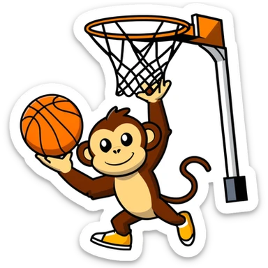 A monkey dunking a basketball into a basketball hoop sticker