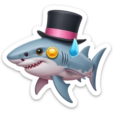 shark with a top hat and one pink hair  sticker