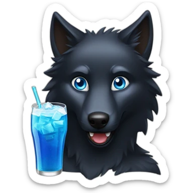 black wolf with blue eyes drinks a cola sticker
