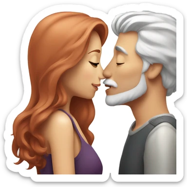 Redhead Girl Kissing silver haired man  sticker