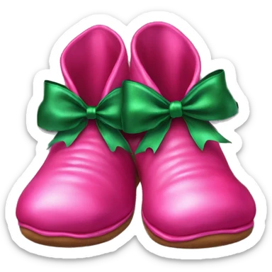 Realistic hot pink pair of elf shoes with green silk bow on top. sticker