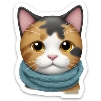 Fat Calico cat wearing a knit scarf sticker