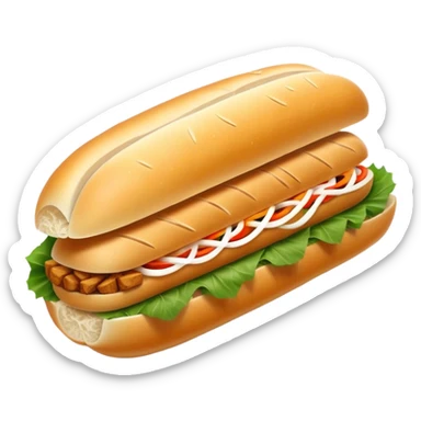 Banh Mi Cinematic Realistic Banh Mi Sandwich Dish Emoji, depicted as a simple, small baguette filled with fresh ingredients, rendered with crisp textures and vibrant, inviting lighting. sticker