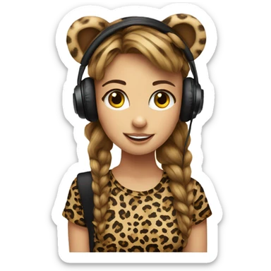 face earphones leopard shirt girl sticker