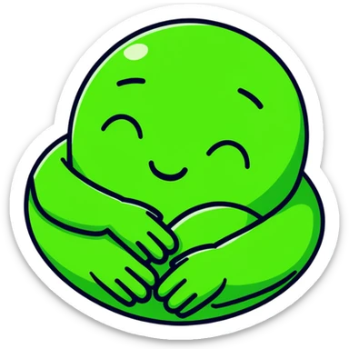 green face emoticon with closed eyes hugging a green heart, expressing care and support sticker