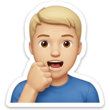 Guy biting his fist in his mouth. Like something is really good  sticker