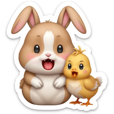 Cute girl rabbit emoji yelling at a chick and the chick is crying sticker