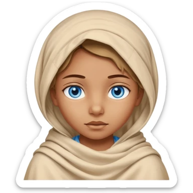 blue eyed desert child girl cowered with creme cloth sticker