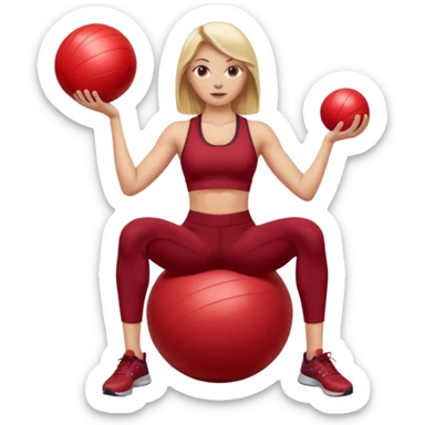 A blonde white Pilates girl in dark red clothes with fitness ball sticker