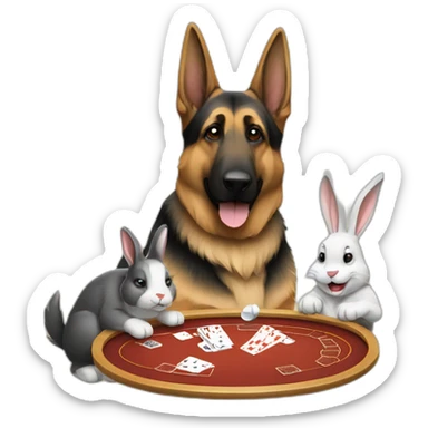 A German shepherd and a rabbit playing poker sticker