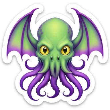 light green Cthulhu with purple bat wings and purple gradient tentacles. Yellow eyes sticker