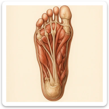 human foot sole view with detailed anatomical representation of muscles, tendons, and bones in realistic style sticker