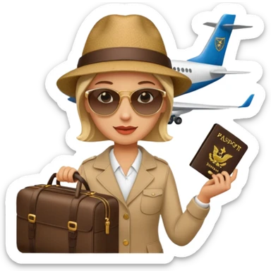 glob , travel bag , pass port, plane,  sticker