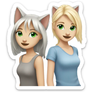 blue eyes grey kitten and green eyes blonde girl are friends sticker