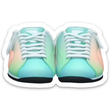 Realistic Isolated front view of a pair of pastel blue pastel green peach and black ombre Puma sneakers.  sticker
