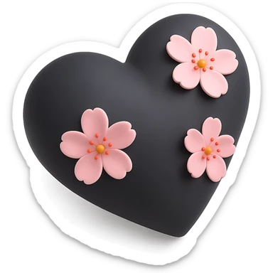pink heart with sakura flowers, 3D black style sticker