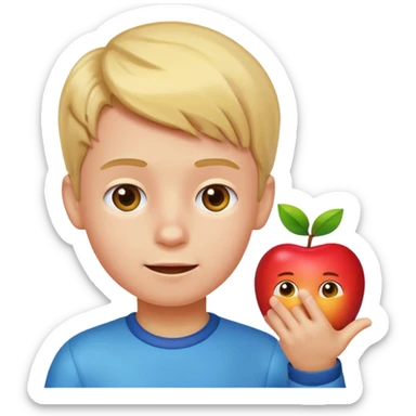 a boy pointing down at his toy, vibrant colors, apple style emoji sticker