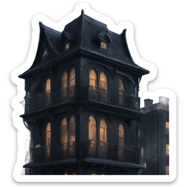 Gothic themed penthouse view on stormy night sticker