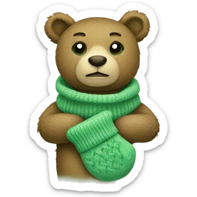 Cute Bear with knitted Sage green mittens sticker