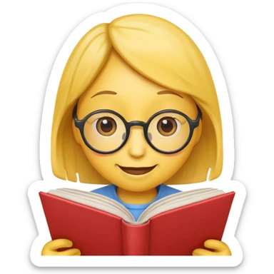 round emoji face with glasses, reading a cookbook, small heart above its head sticker