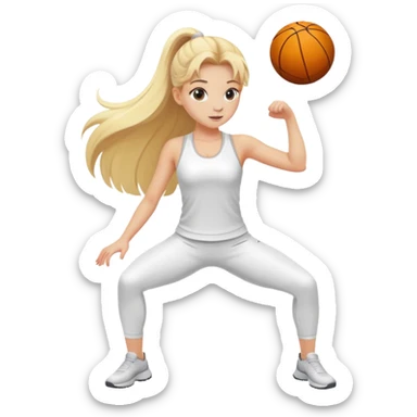 A blonde long hair girl do sport in wight sportswear  sticker