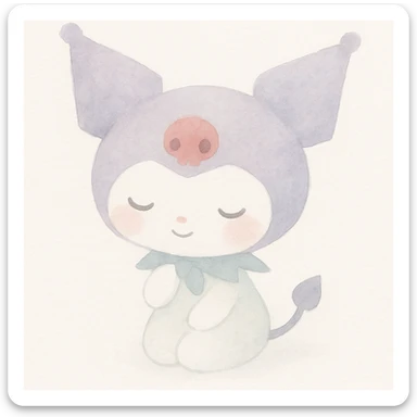 Kuromi character, watercolor art style, soft colors, gentle pose sticker
