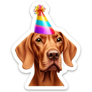Vizsla with birthday hat sticker