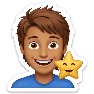 Color de piel moreno los ojos ke sean de estrella riéndose y pelo café hombre  el pelo asialado🤩 sticker