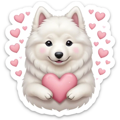 samoyed hug with pastel hearts sticker