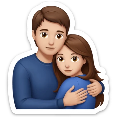 "Man with short brown hair and fair skin, hugging a woman with long brown hair and fair skin, both 
 sticker