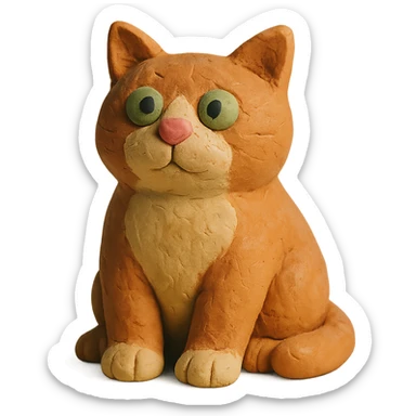 cat sitting, visible fingerprints, soft lighting, matte plasticine claymation style sticker