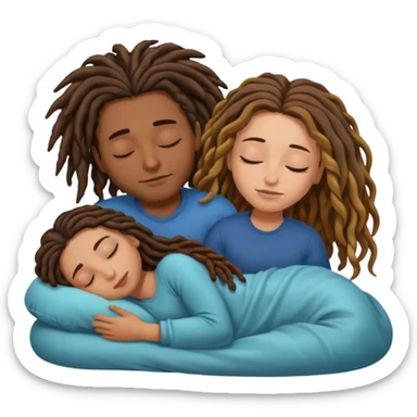 couple sleeping together the male is brown skin with dreads and the female is hispanic with fair skin with long wavy brunette hair sticker