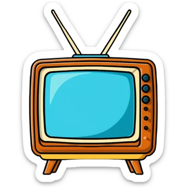 Retro TV set from the 1970s with antenna and wooden frame sticker