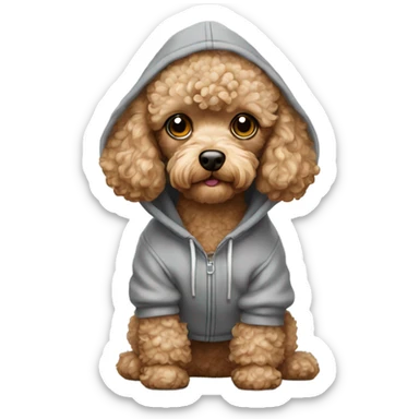 A toy poodle dog in a grey hoodie sticker