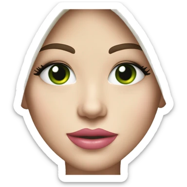 Brunette bombshell girl with long straight hair, pale skin, big pink lips and green eyes sticker