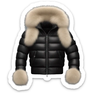short shiny black moncler jacket with fur sticker