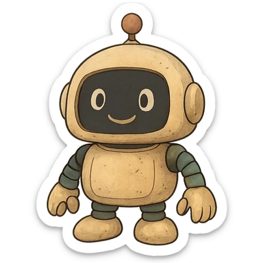 ghibli style cute AI robot with a friendly face sticker