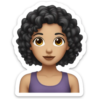 girl with long black curly hair and eyelashes  sticker