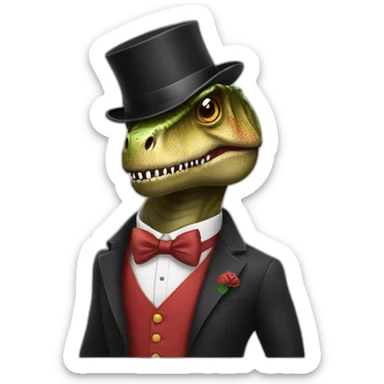un t-rex   avec un costume de gentleman et qui rougie sticker