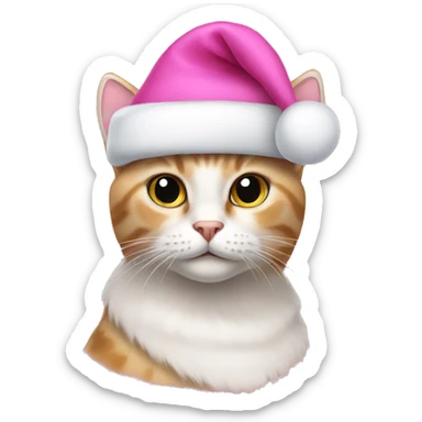 Cat wear pink Christmas hat sticker
