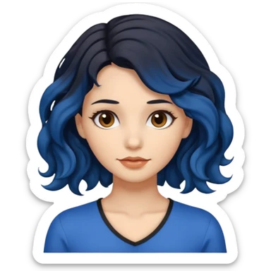 Black/blue hair brown eyes long wavy hair white skin woman sticker