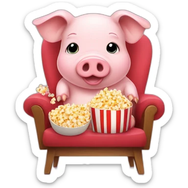 Cute pig sitting on a chair with popcorn sticker