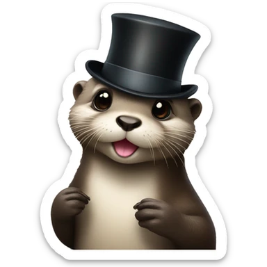 Cute Otter with glasses and top hat holding a scallop in each hand  sticker