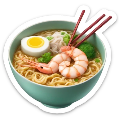 shrimp ramen bowl with pork and fishcake chopsticks  sticker