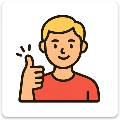 young blond man with short hair giving encouragement, colorful lineal icon style, positive expression sticker