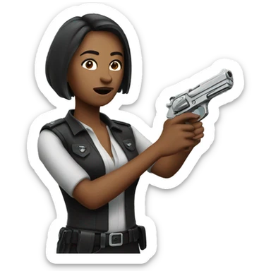 Woman with pistol sticker