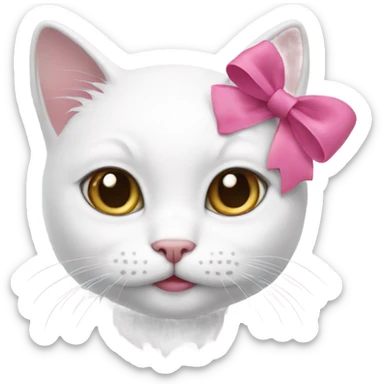 White cat with a pink bow sticker