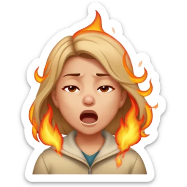 A girl sneezing but fire coming out of her nose sticker