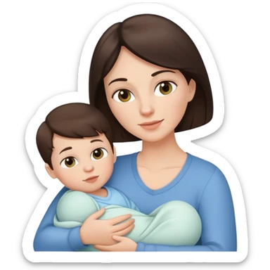 White brunette mom with newborn boy sticker